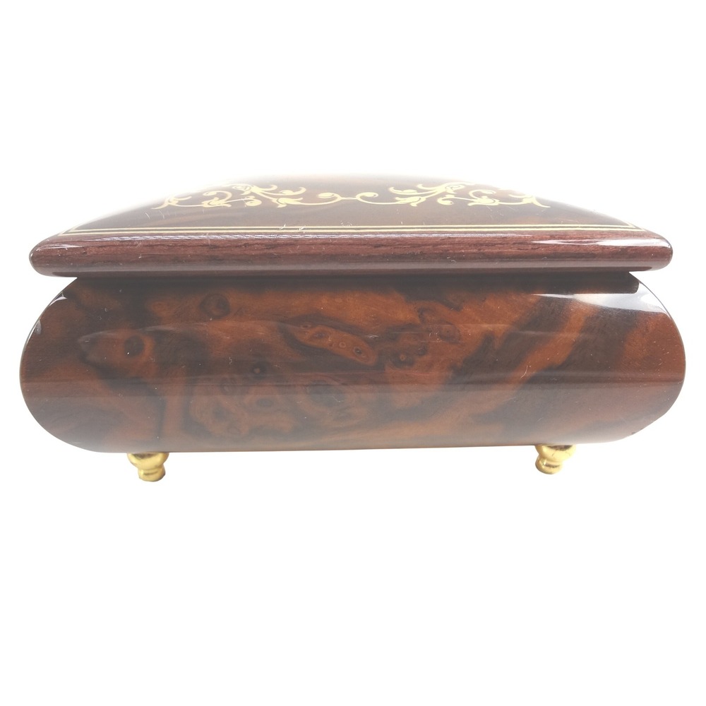 Reuge Swiss Musical Italian Inlaid Brown Burl Wood Jewelry Box Made in Italy - Picture 4 of 8